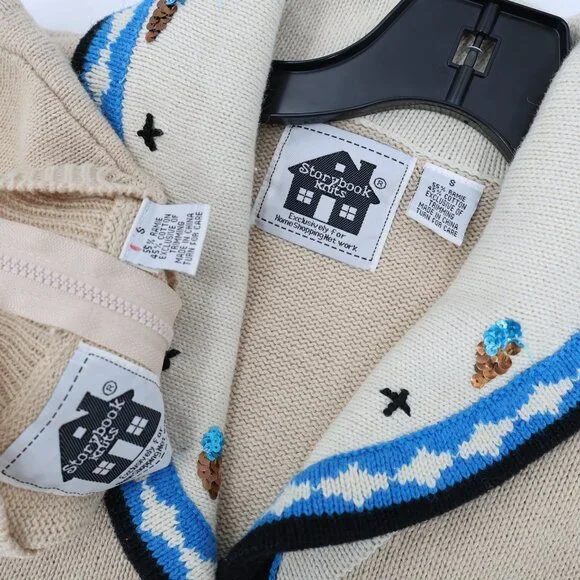 Vintage Storybook Knits Cardigan Sweater womens small Indian children 2 piece - Picture 10 of 11